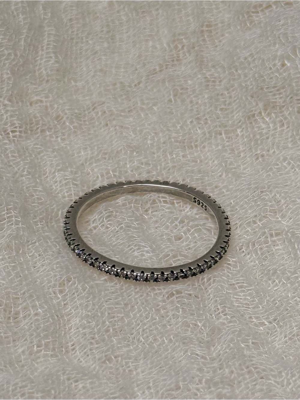 Sterling Silver Pavé Eternity Band - Clear Stone Accent, Size 7 - Picture 3 of 4